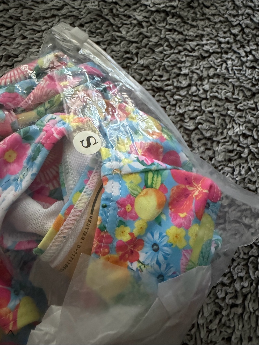 New Floral Bandeau Bikini Set with Ring Detail - Multicolor Pink Blue S Small - Picture 6 of 6